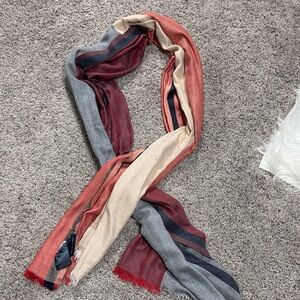 Striped Lightweight Scarf in Coral, Beige & Gray